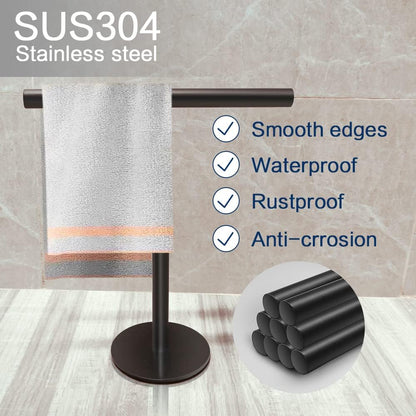 Hand Towel Holder Stand for Bathroom Vanity Countertop Matte Black T-Shape Towel Bar Rack Stand Towel Bar for Bathroom Kitchen  Matte Black    Matte Black - Image 3