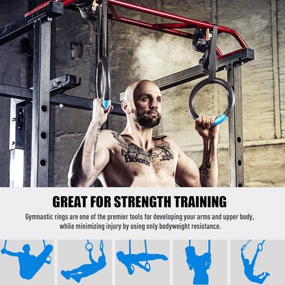 Gymnastic Rings, Exercise Olympic Rings with Adjustable Straps, Steel Buckles, Perfect for Workout, Strength Training, Pull-Ups and Dips (Black) - Image 2