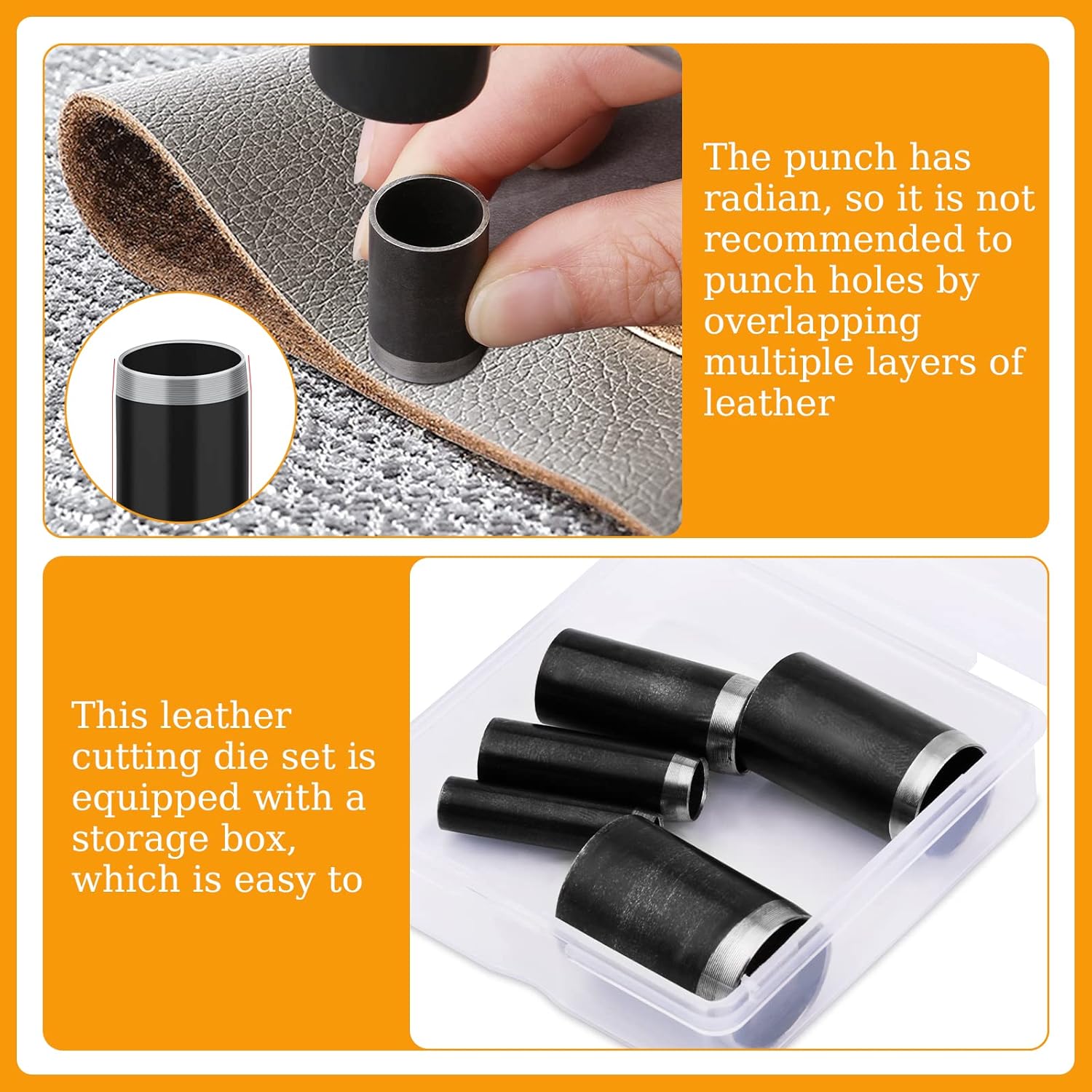 5 Sizes Round Hole Punch, Hollow Punch Cutter Tool Set with Storage Case, Leather Craft Tools Kit for Handmade DIY Craft Hole Punch Black  5 pcs  Black  5 pcs - Image 3