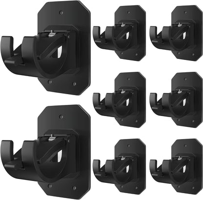 8PCS No Drill Curtain Rod Brackets,Nail Free Adjustable Curtain Rods No Drilling,Self Adhesive Curtain Rod Holder,Perforated Curtain Rod Hook,Non Screw Stick On Sticky Black Drape Pole Hanger Black