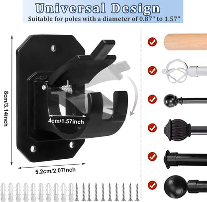 8PCS No Drill Curtain Rod Brackets,Nail Free Adjustable Curtain Rods No Drilling,Self Adhesive Curtain Rod Holder,Perforated Curtain Rod Hook,Non Screw Stick On Sticky Black Drape Pole Hanger Black - Image 2