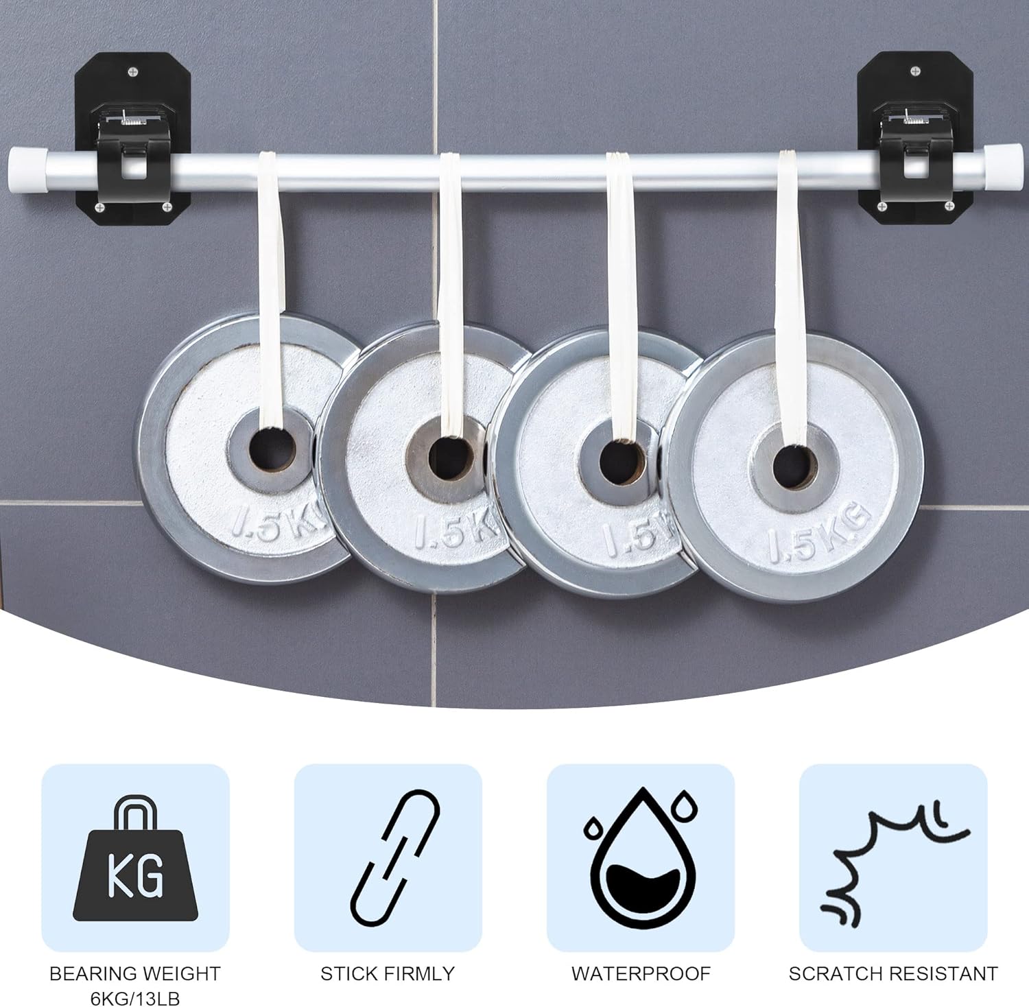 8PCS No Drill Curtain Rod Brackets,Nail Free Adjustable Curtain Rods No Drilling,Self Adhesive Curtain Rod Holder,Perforated Curtain Rod Hook,Non Screw Stick On Sticky Black Drape Pole Hanger Black - Image 3