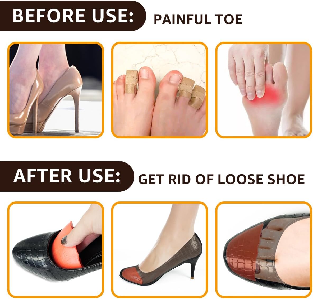 Dr. Scholl's Shoe Filler Inserts - Toe Cushions Make Shoes Fit, Half-Sizes Adjust Too Big for High Heels, Dress, Casual & Flats - 2 Pairs (Orange - Round) Orange  Orange - Image 4