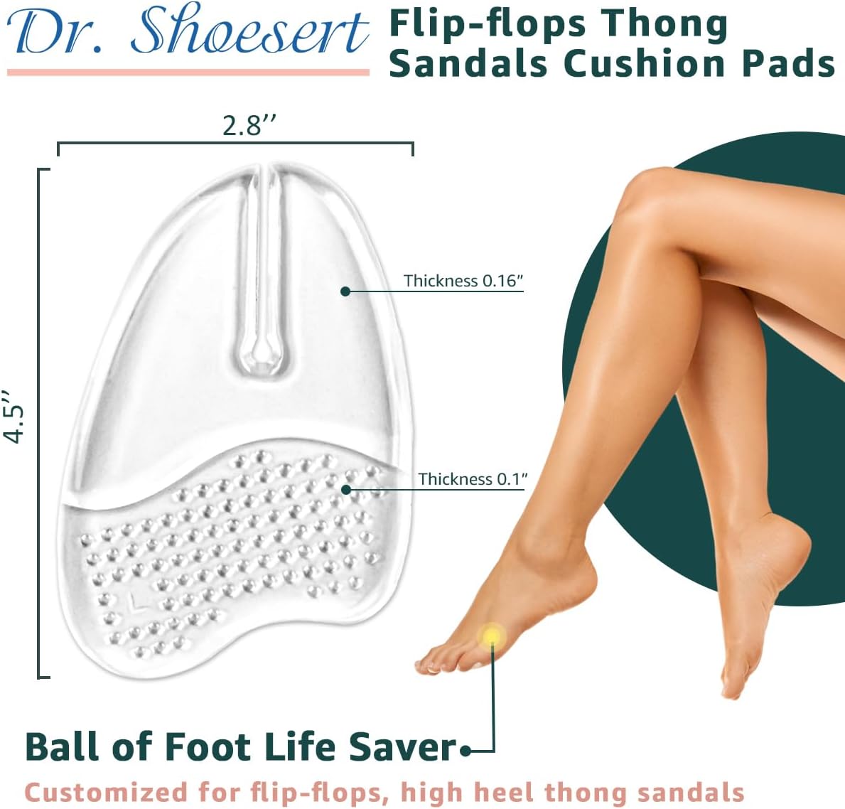 Gel Metatarsal Pads for Flip-Flops Thong Sandals, Ball of Foot Cushion Inserts Relieve All Day Forefoot Pain for Women and Men (Clear - 3 Pairs) Clear  Clear - Image 2