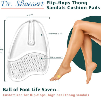 Gel Metatarsal Pads for Flip-Flops Thong Sandals, Ball of Foot Cushion Inserts Relieve All Day Forefoot Pain for Women and Men (Clear - 3 Pairs) Clear  Clear - Image 2