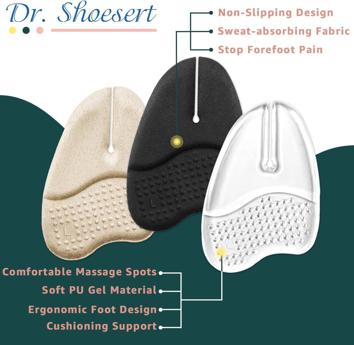 Gel Metatarsal Pads for Flip-Flops Thong Sandals, Ball of Foot Cushion Inserts Relieve All Day Forefoot Pain for Women and Men (Clear - 3 Pairs) Clear  Clear - Image 3