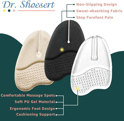 Gel Metatarsal Pads for Flip-Flops Thong Sandals, Ball of Foot Cushion Inserts Relieve All Day Forefoot Pain for Women and Men (Clear - 3 Pairs) Clear  Clear - Image 3