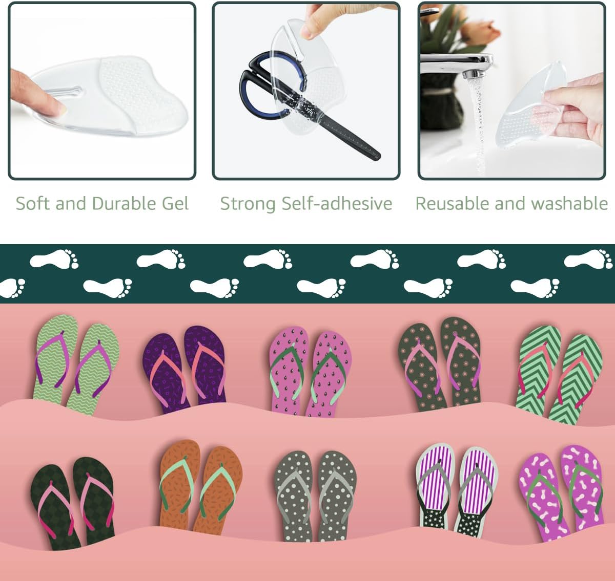 Gel Metatarsal Pads for Flip-Flops Thong Sandals, Ball of Foot Cushion Inserts Relieve All Day Forefoot Pain for Women and Men (Clear - 3 Pairs) Clear  Clear - Image 4