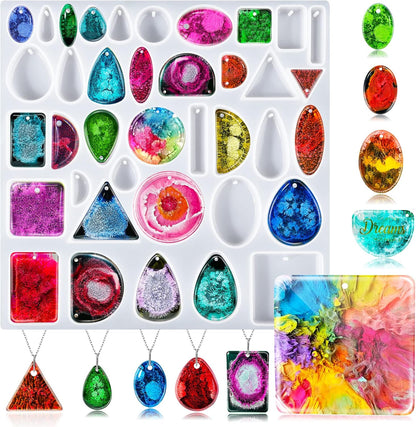 Resin Molds Jewelry, 38 Cavities Pendant Silicone Molds for Epoxy with 40Pcs Jump Rings, DIY Resin Casting for Pendant, Earrings, Necklace, Keychains Classic Teardrop Molds  Classic Teardrop Molds