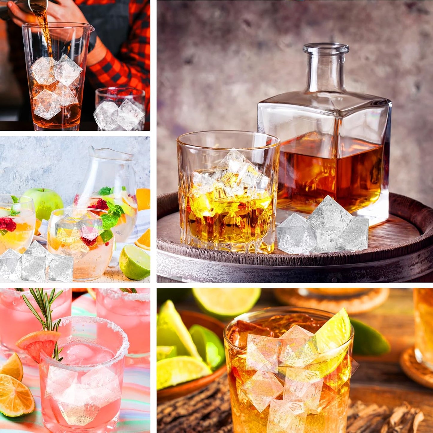 7 Shapes DND Dice Whisky Ice Cubes Mold, 3D Dice Mold DND Accessories For Whiskey Cocktail Summer Ice Drink, Funny DND Gifts For Table Game Lovers Transparent  Transparent - Image 4