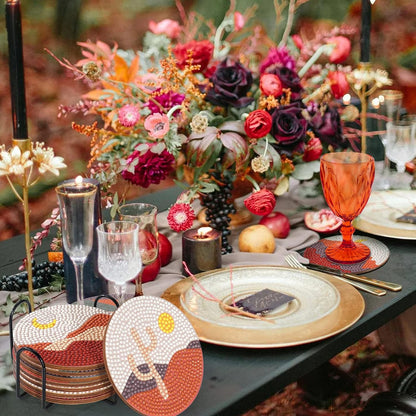 8Pcs Abstract Diamond Art Coasters, DIY Boho Small Diamond Art Kits for Adults Kids, Diamond Art Accessories for House Decor  Abstract    Abstract - Image 3