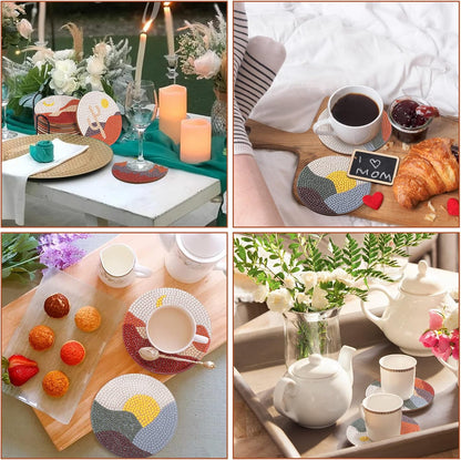 8Pcs Abstract Diamond Art Coasters, DIY Boho Small Diamond Art Kits for Adults Kids, Diamond Art Accessories for House Decor  Abstract    Abstract - Image 4