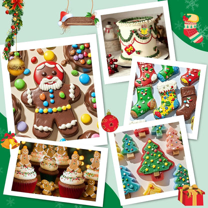 Christmas Silicone Molds, 12 Cavities Christmas Chocolate Mold Deep, 3D Christmas Trees Christmas Stockings Gingerbread Man Silicone Molds for Baking Chocolate Candy Cake Jelly Cookie Green  Green - Image 3