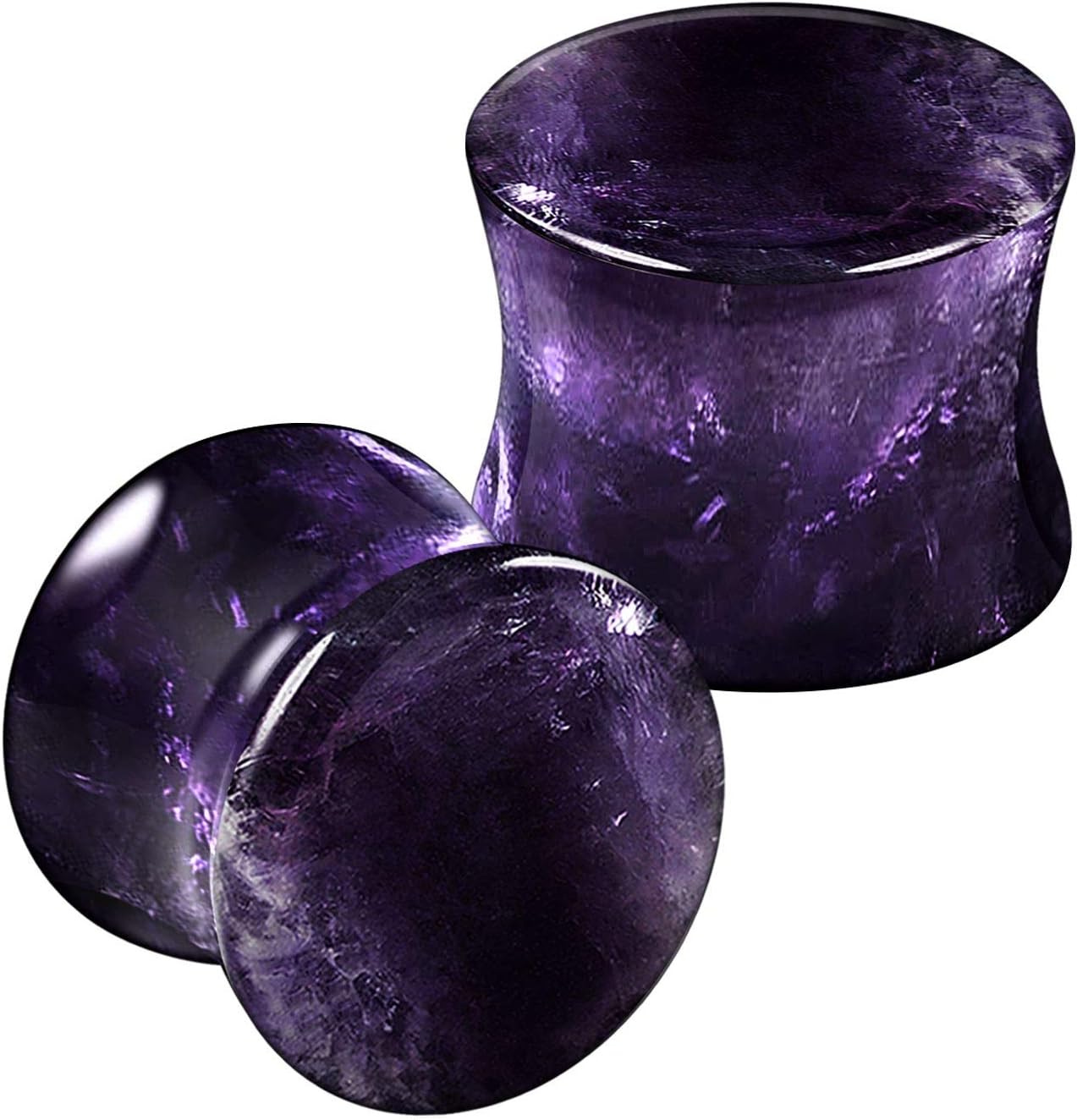 Organic Stone Amethyst Double Flared Saddle Ear Gauge Double Flare plugs Stretcher Lobe Earring Piercing Jewelry Choose Sizes  2pcs-00g (10mm)-Stone    2pcs-00g (10mm)-Stone