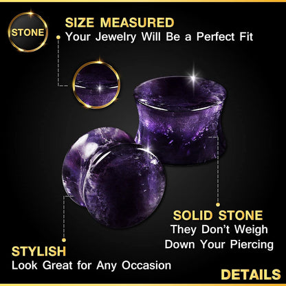 Organic Stone Amethyst Double Flared Saddle Ear Gauge Double Flare plugs Stretcher Lobe Earring Piercing Jewelry Choose Sizes  2pcs-00g (10mm)-Stone    2pcs-00g (10mm)-Stone - Image 3