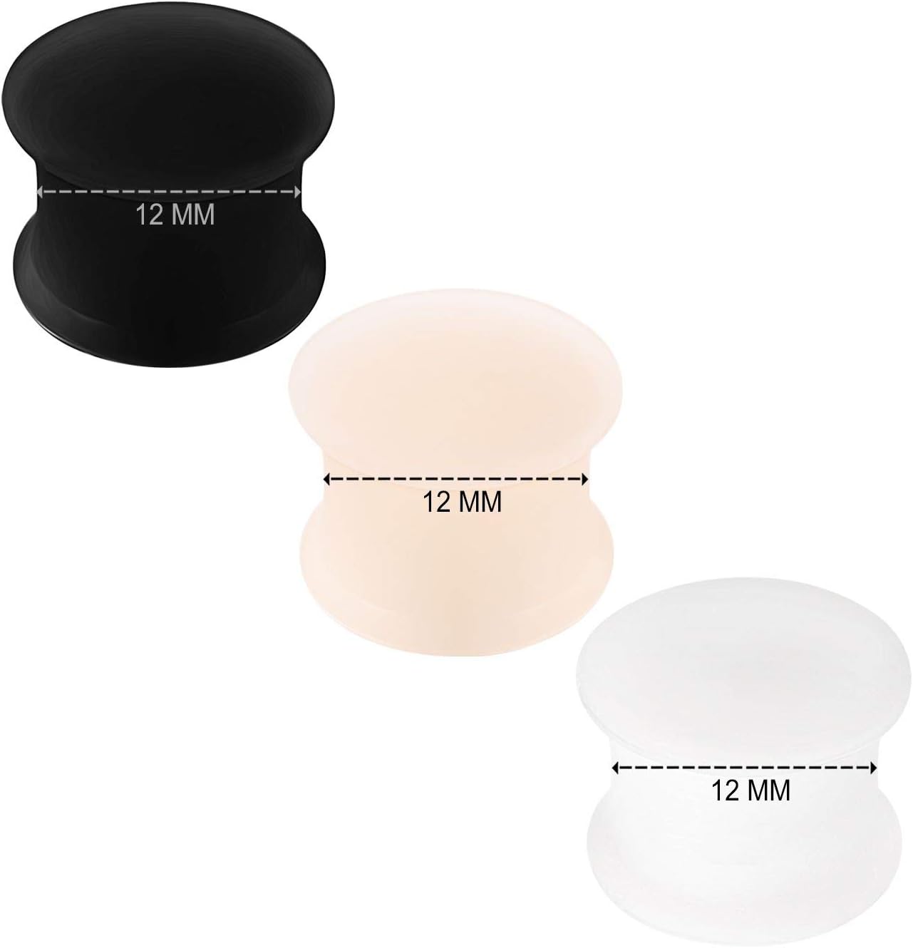 KJM FASHION 6 x Black Silicone Double Flared Ear Stretcher Expander  6pcs 12mm BL SN WT    6pcs 12mm BL SN WT - Image 2