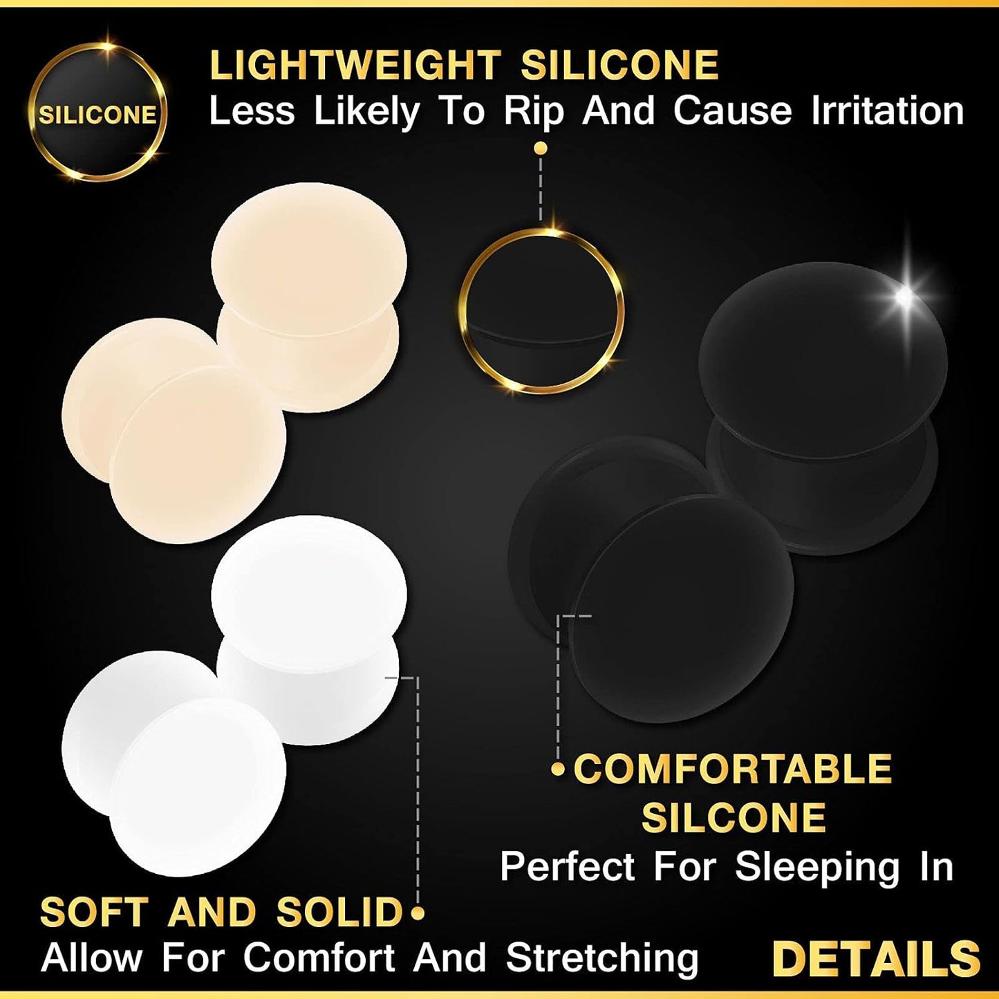 KJM FASHION 6 x Black Silicone Double Flared Ear Stretcher Expander  6pcs 12mm BL SN WT    6pcs 12mm BL SN WT - Image 3