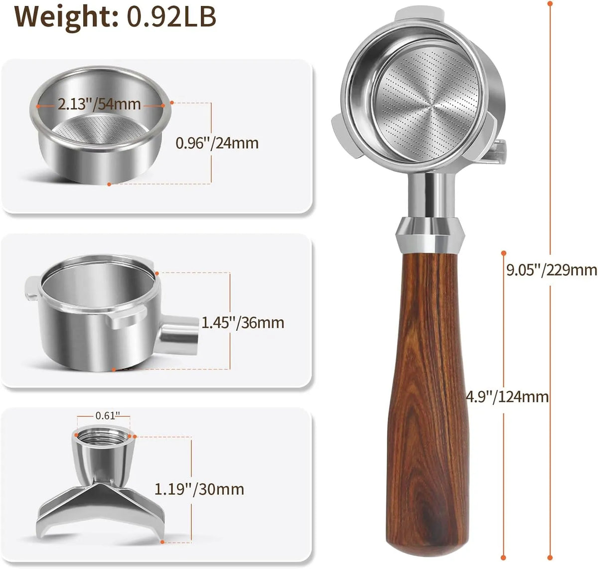 54mm Portafilter Compatible with Breville BES870/878/880/876 Series,Espresso Double Spouts Portafilter with 3 Ear & Stainless Steel Basket - Image 3