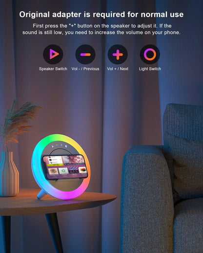 Bluetooth Speaker with Lights, Wireless Charging Speaker, Best Birthday Gift Ideas Teenage,Applicable for Bedroom/Teen Girl Gifts/Please use The Original Adapter(5W Wireless Charging) - Image 3