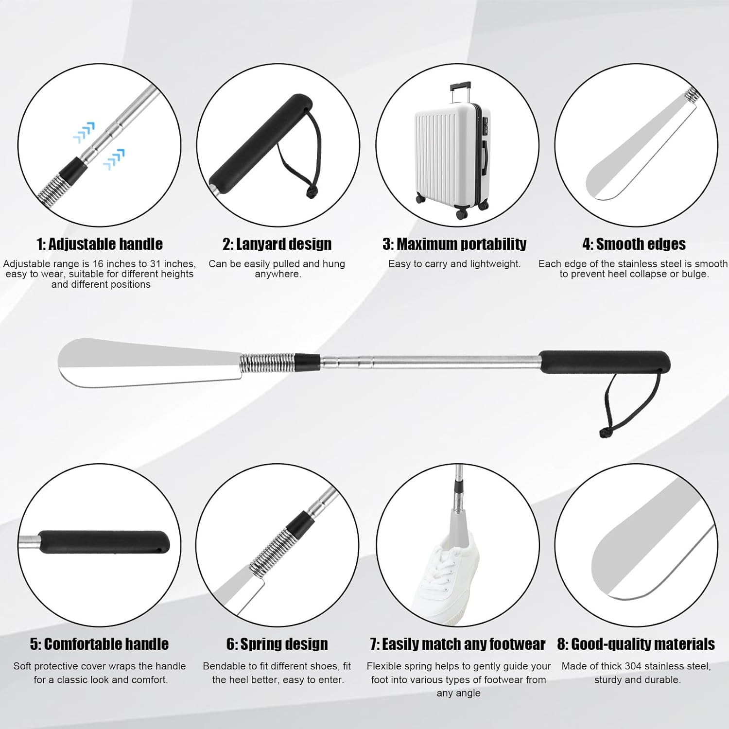 Extendable Shoe Horn, Premium Stainless Steel Adjustable Handle Shoe Lifter with Long Handle Shoehorn Telescopic Travel Shoe Helper Shoe Aid Tools for Women Men Seniors - Image 4