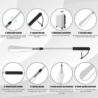 Extendable Shoe Horn, Premium Stainless Steel Adjustable Handle Shoe Lifter with Long Handle Shoehorn Telescopic Travel Shoe Helper Shoe Aid Tools for Women Men Seniors - Image 4