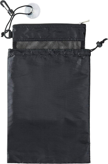 Shower Bag Tote, Mesh Caddy Toiletry Organizer 12”L x 9”W, Compact and Lightweight With Suction Cup, Cord for Hanging, Zipper and Drawstring Pouch 14”L x 10”W, Black Black - Image 3