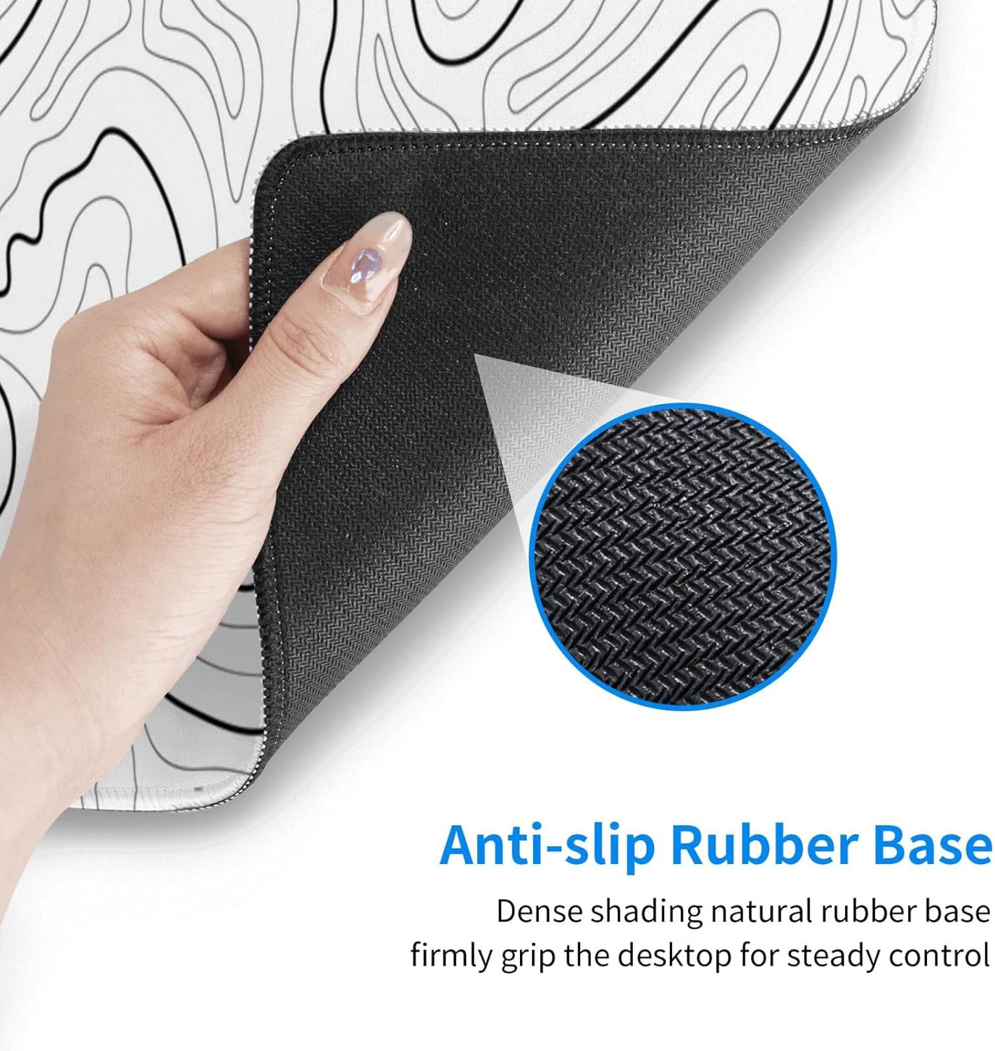 Abstract Topographic Map White Grey Black Gaming Mouse Pad Long Mouse Pad Large Desk Mat 31.5 X 11.8 Inch Mousepad with Non-Slip Base Stitched Edge Keyboard Mat for Gaming Office  Light Grey White - Image 4