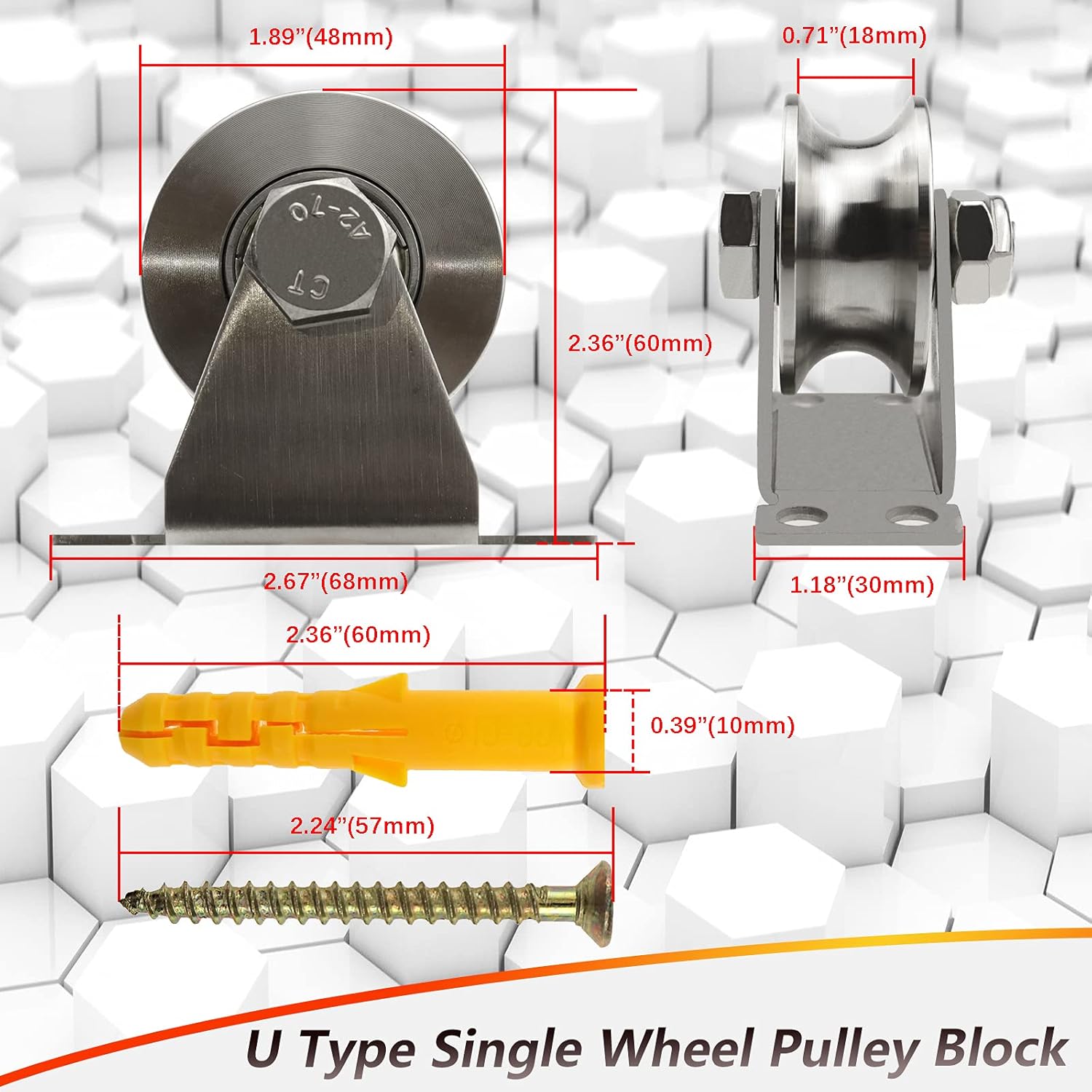 Groove Wheel Pulley Stainless Steel Pulley Block Super Silent Single Pulley Block for DIY Gym Equipment,Sliding Gate Detachable Duplex Bearing with Mounting Screws and Expansion Pipes U Type (1 Pack) - Image 2