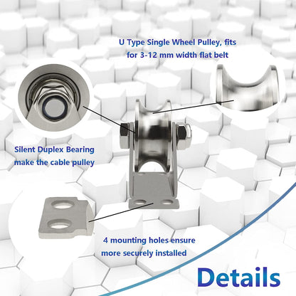 Groove Wheel Pulley Stainless Steel Pulley Block Super Silent Single Pulley Block for DIY Gym Equipment,Sliding Gate Detachable Duplex Bearing with Mounting Screws and Expansion Pipes U Type (1 Pack) - Image 3