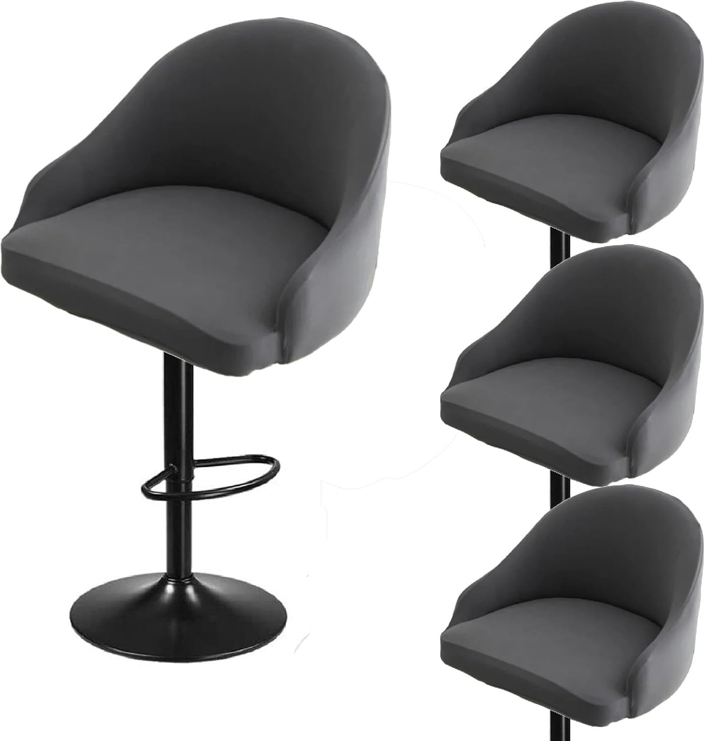 Bar Stool Slipcovers, Swivel Chair Covers with Back, Stretch Counter Bar Stool Covers for Armchair, Kitchen Island Grey 4pcs - Image 2
