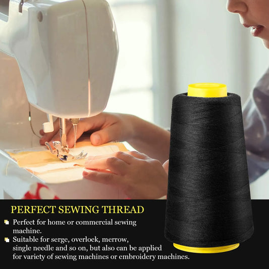 6 Rolls 3000 Yard Each Serger Thread Polyester Cones Spool Thread for Sewing Serger Overlock Quilting Sewing Machine (Black, White, Beige, Grey, Dark Grey, Coffee)  Black, White, Beige, Grey, - Image 2