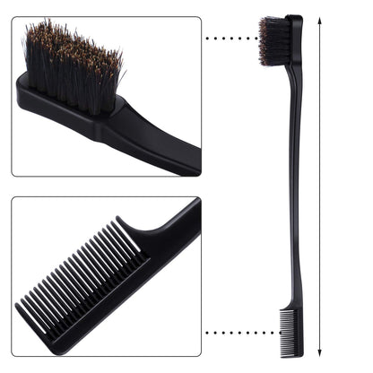 10 Pcs Edge Brush 2-in-1 Double Sided Hair Edges Brushes and Combs Combo Pack, Smooth Grooming and Edge Control (Rose and Black) Rose and Black - Image 3