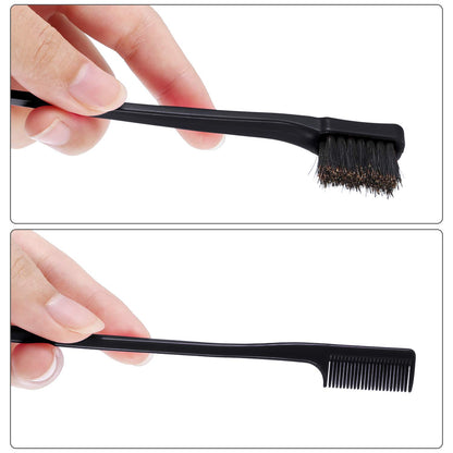 10 Pcs Edge Brush 2-in-1 Double Sided Hair Edges Brushes and Combs Combo Pack, Smooth Grooming and Edge Control (Rose and Black) Rose and Black - Image 4