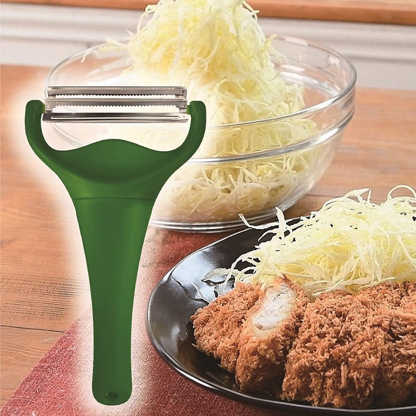 Nonoji MAX Cabbage Peeler and Shredder with Non-Slip Handle, Julienne, 2 Sharp Blades for Vegetable Peeling, Kitchen, Dark Green Green - Image 2