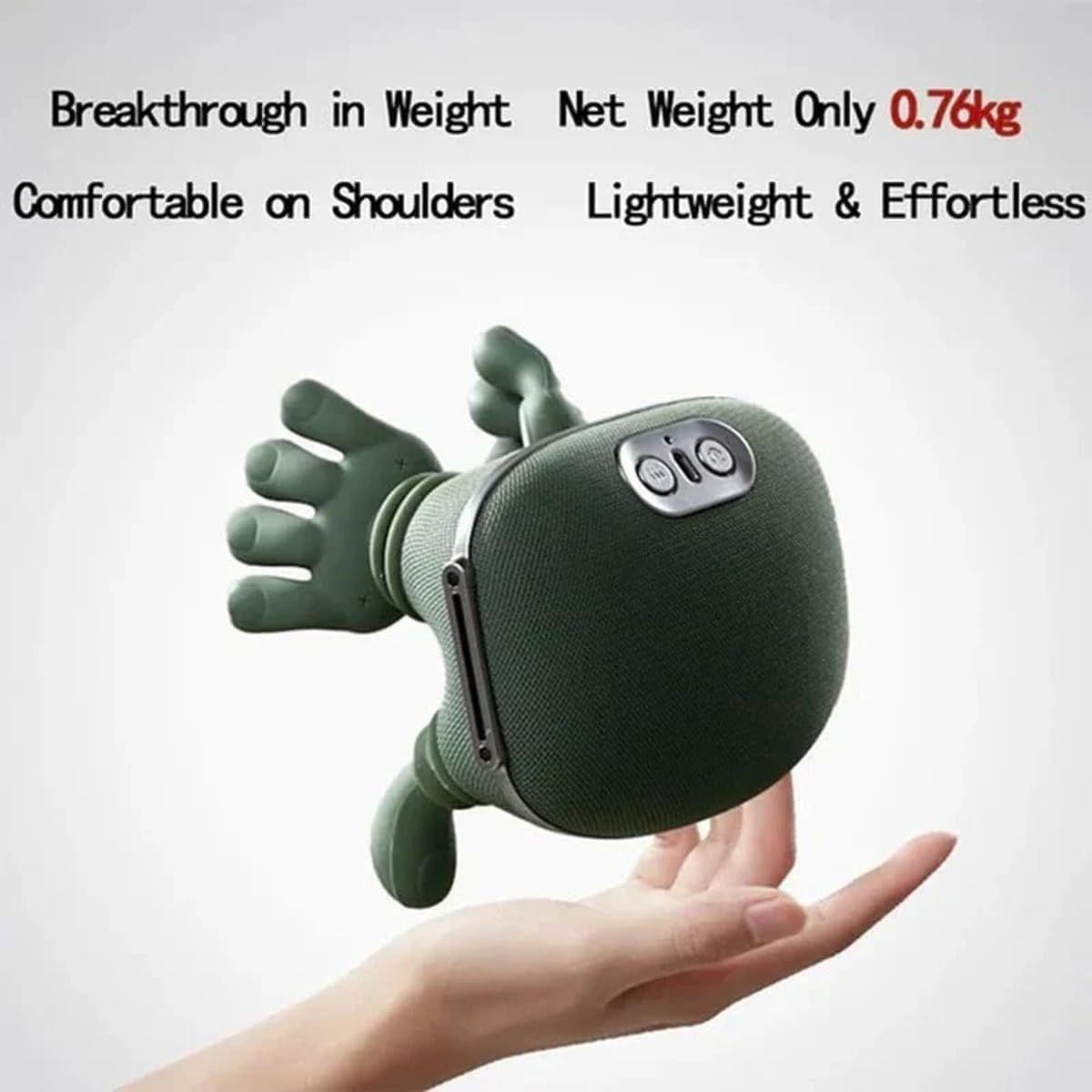 Massager, Real Hand Simulation Shiatsu Deep Tissue Electric Massager for Neck, Back & Shoulders, 3D Kneading, 3-Speed Adjustable USB Rechargeable (Green) - Image 2
