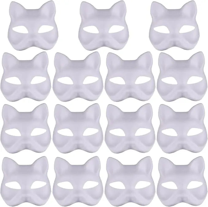 Cat Mask, Cat Mask 15 pcs Half Fox Mask White Therian Mask Diy Paintable Blank Mask for Holloween, Masquerade Party, Cosplay