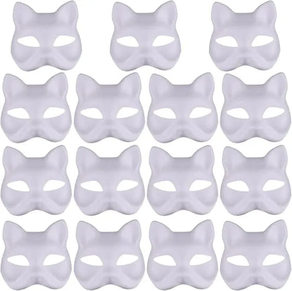 Cat Mask, Cat Mask 15 pcs Half Fox Mask White Therian Mask Diy Paintable Blank Mask for Holloween, Masquerade Party, Cosplay