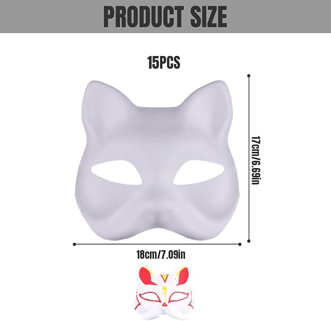Cat Mask, Cat Mask 15 pcs Half Fox Mask White Therian Mask Diy Paintable Blank Mask for Holloween, Masquerade Party, Cosplay - Image 2