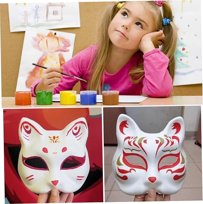 Cat Mask, Cat Mask 15 pcs Half Fox Mask White Therian Mask Diy Paintable Blank Mask for Holloween, Masquerade Party, Cosplay - Image 3