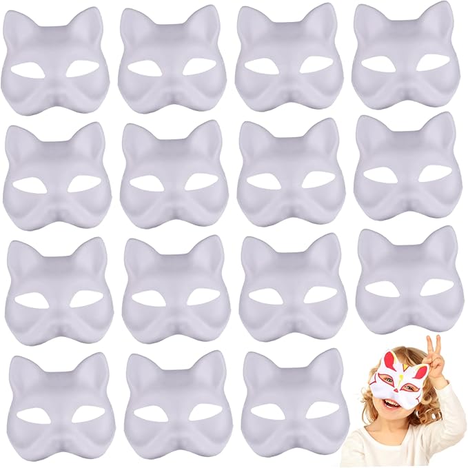 Cat Mask, Cat Mask 15 pcs Half Fox Mask White Therian Mask Diy Paintable Blank Mask for Holloween, Masquerade Party, Cosplay - Image 4
