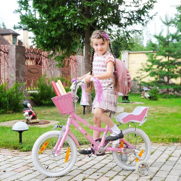 Pink purple children's bicycle basket with adjustable straps at the front - Image 4