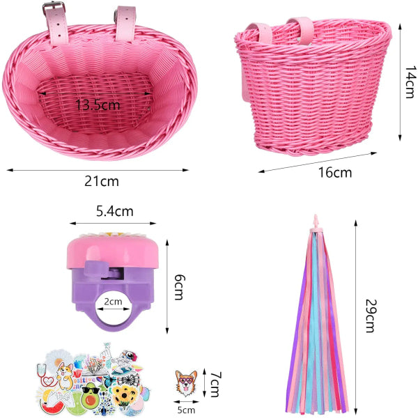 Pink purple children's bicycle basket with adjustable straps at the front - Image 5