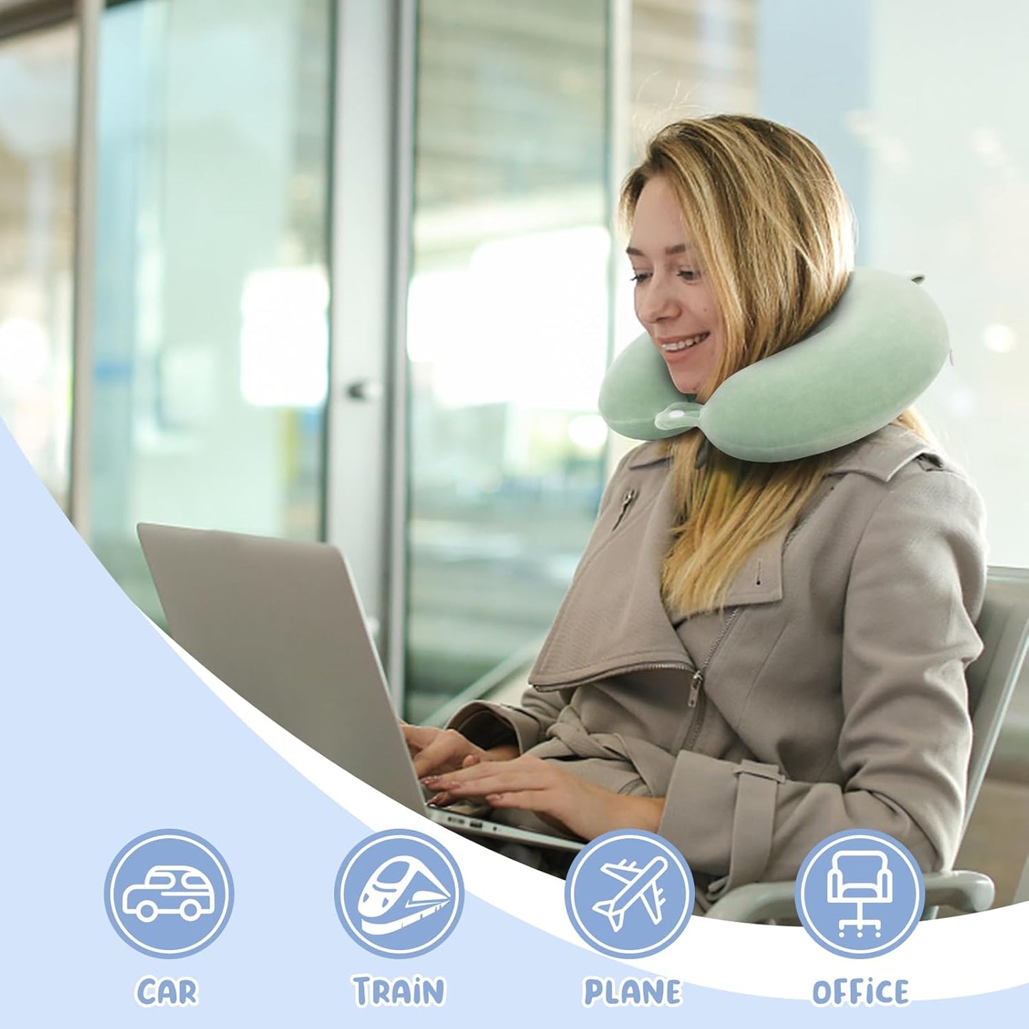 Travel Pillow Neck Pillow Memory Foam Travel Pillows Head Support Pillow for Airplane Train Car Office Travel Essential Flight Pillows for a Long Time Gray Gr Green One Size - Image 6