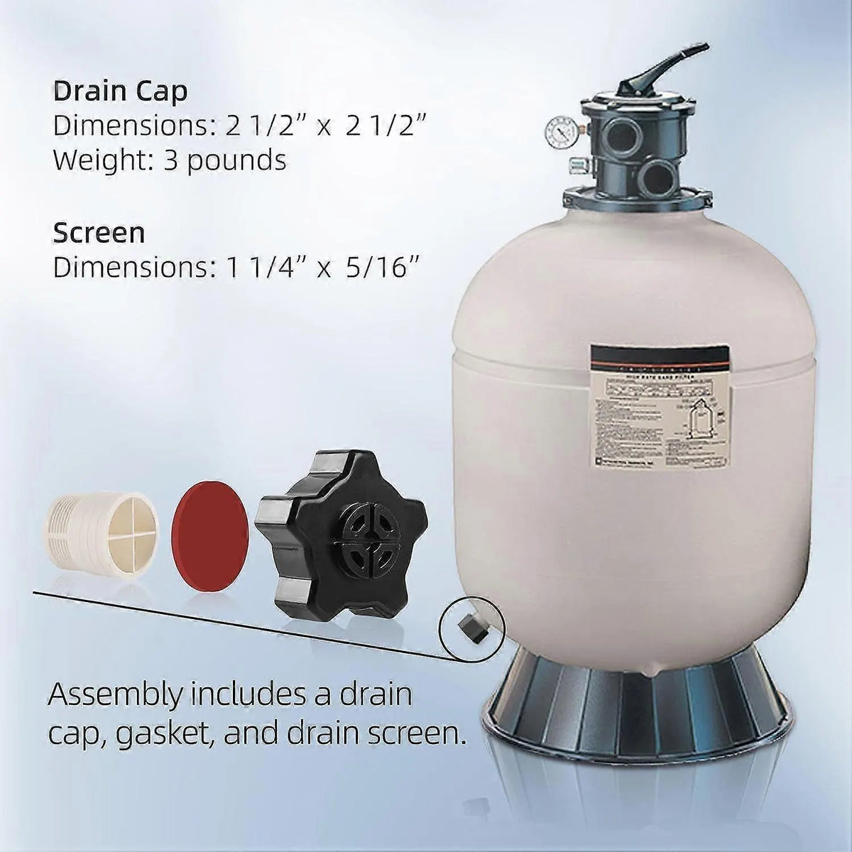 Hayward SX180LA Sand Cylinder Drain Cap Compatible with Pro Series Sand Filter Replacement Accessory With Gasket - Image 3