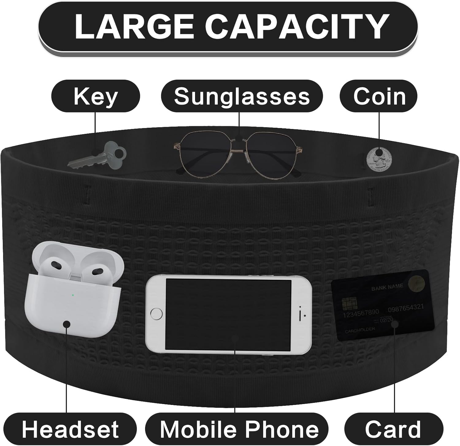 Breathable waist chain waist belt hidden wallet waist bag women's belly bag port running mobile phone holder keys money holder black S Black Black S - Image 2