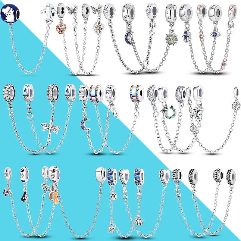 925 Sterling Silver Clip Charms Safety Chain Charm Silicone Stopper Bead Fit Jewelry Making For Bracelet T Diy PTC512 - Image 2