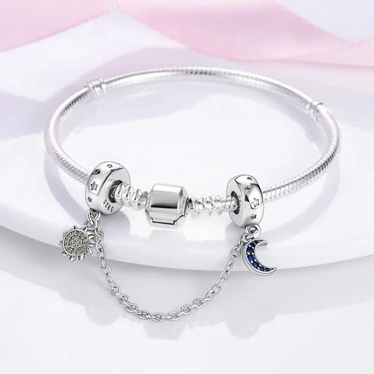 925 Sterling Silver Clip Charms Safety Chain Charm Silicone Stopper Bead Fit Jewelry Making For Bracelet T Diy PTC512 - Image 5