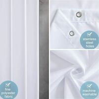 Waterproof Mildew Resistant Shower Curtain, White 200x220cm Fabric Polyester, Compatible with Bathtub or Bathroom, Washable - Image 3