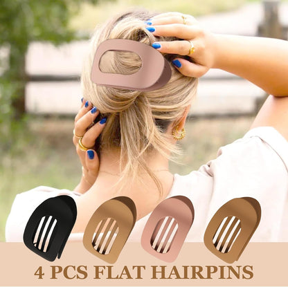 Set of 4 brown, matte, flat hair clips, flat clip for women, round lying hair clip for thick and thin hair, comfortable, curved flat clips - Image 3