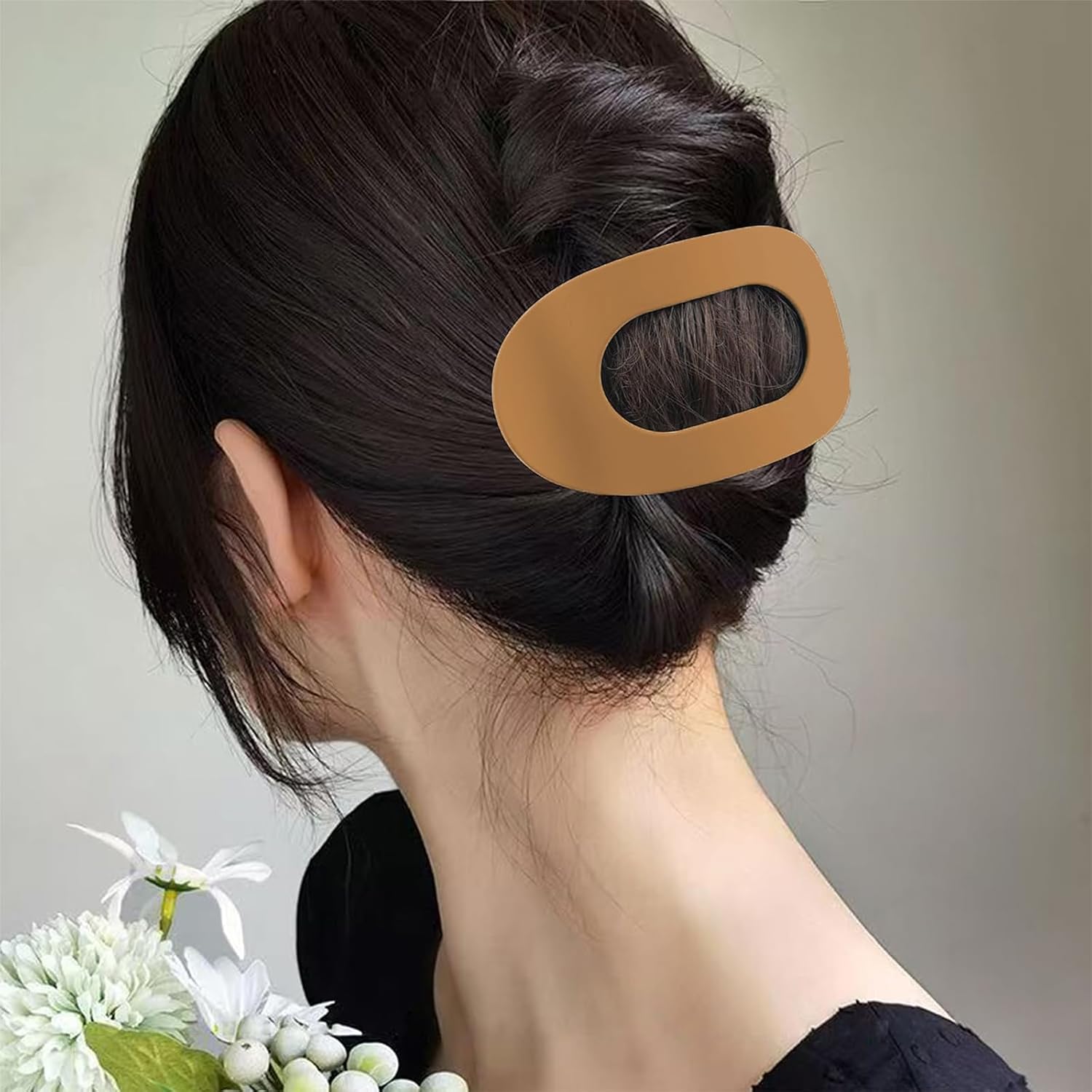 Set of 4 brown, matte, flat hair clips, flat clip for women, round lying hair clip for thick and thin hair, comfortable, curved flat clips - Image 6